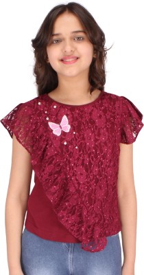 Cutecumber Baby Girls Casual Cotton Blend Top(Maroon, Pack of 1)