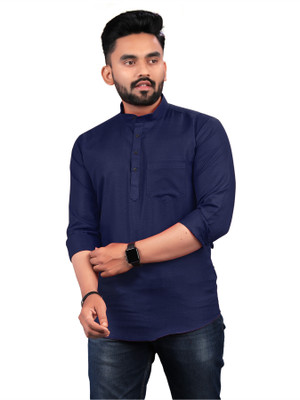 FRELURO Men Solid Straight Kurta(Dark Blue)