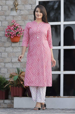 Runway Women Printed Straight Kurta(Pink)