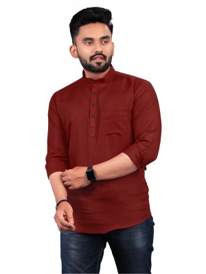 FRELURO Men Solid Straight Kurta(Maroon)