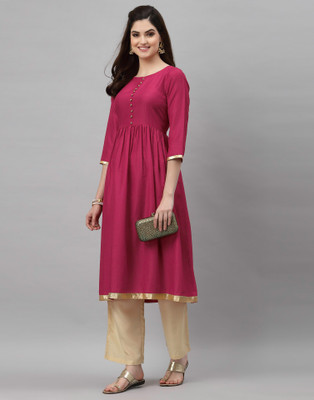 Samah Women Solid Anarkali Kurta(Pink)