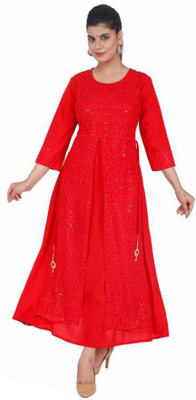 K G fashion Women Solid A-line Kurta(Red)