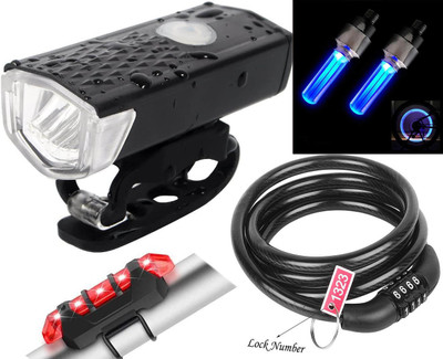 NSV Bicycle Front Light Back Tail Light Tyre Valve Light And Wire Number Lock LED Front Rear Light Combo(Multicolor)