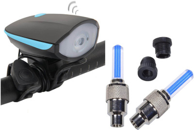 NSV Combo Bicycle Front Head Light With Horn And Cycle Tyre Valve Blue Light LED Front Light(Multicolor)