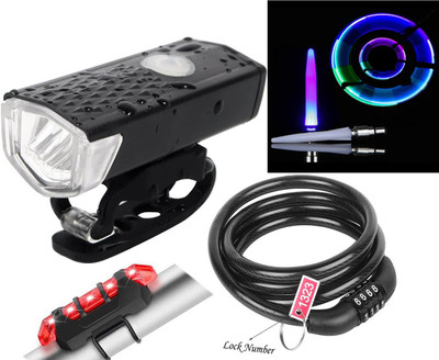 NSV Front Cycle Light Back Tail Light Tyre Valve Light And Wire Number Lock LED Front Rear Light Combo(Multicolor)