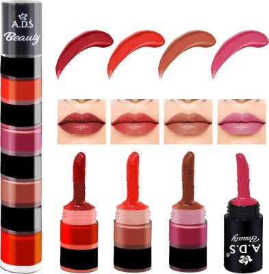 ADS Good Choice India 4 in1 Liquid Matte Lipstick 24 hour long-lasting WaterProof.(Multicolor, 0.4 ml)