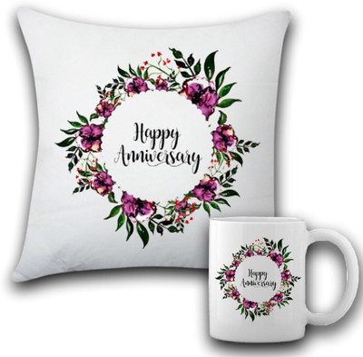 DashingArt Happy Anniversary Combo Pillow And Ceramic Coffee Mug(350 ml)