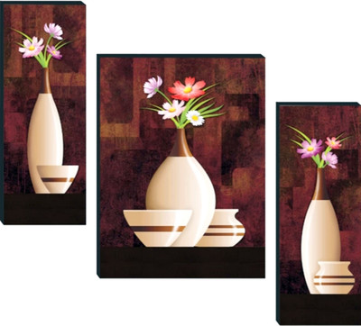 SRAF Beautiful Pot Set of 3 Digital Reprint 11 inch x 17 inch Painting(Without Frame, Pack of 3)