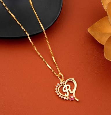 Vraj india R letter locket pendants alphabet name gold plated alloy new model design with 19 inch chain for girls/women Gold-plated Alloy