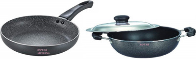 RSPTJM fry pans Granite Kadai, 300mm, Black Granite Fry Pan, 300mm, Black Kadhai 25 cm diameter with Lid 2 L capacity(Stainless Steel, Non-stick, Induction Bottom)