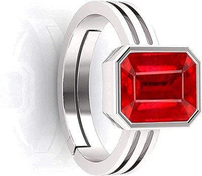 SIDHGEMS SIDHGEMS 9.25 Ratti 8.25 Carat Natural Ruby Stone Manik Ring Brass Ruby Silver Plated Ring