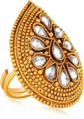 SPARGZ Pear Design Finger Ring Studded with AD Stone Alloy Gold Plated Ring