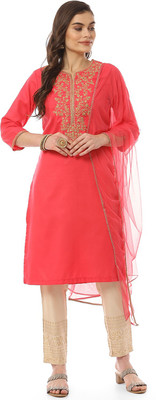 BIBA Embroidered Kurta, Trouser/Pant & Dupatta Set
