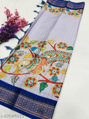 Dhami Printed Bollywood Cotton Silk Saree(Blue)