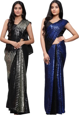 DECOFIN Embellished Bollywood Georgette Saree(Blue, Grey)