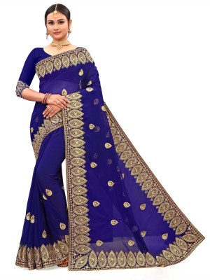 Om Shantam sarees Embroidered Bollywood Georgette Saree(Blue)