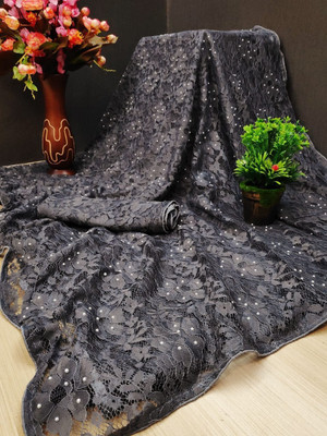 DHARMEE Self Design Bollywood Net, Brasso Saree(Grey)