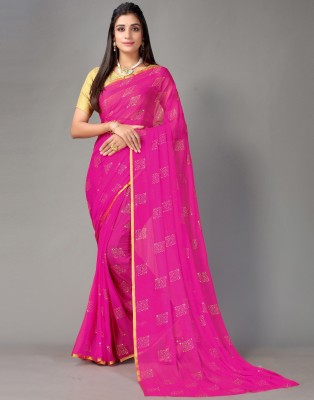 Samah Woven, Embellished, Self Design, Dyed Daily Wear Chiffon Saree(Pink)