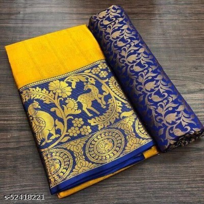 Dhami Printed Bollywood Cotton Silk Saree(Yellow)