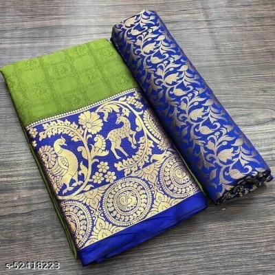 Dhami Printed Bollywood Cotton Silk Saree(Blue)