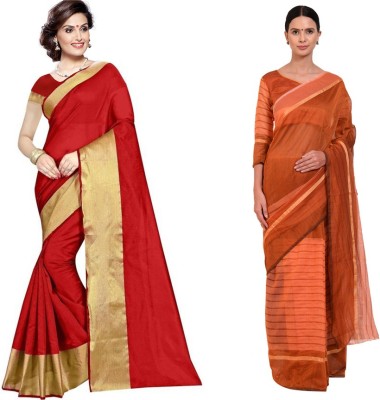 Suntex Geometric Print Daily Wear Cotton Silk Saree(Pack of 2, Multicolor)