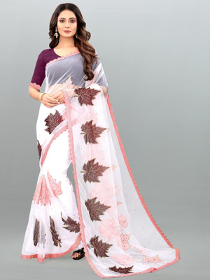 Fashion Day Self Design Bollywood Net Saree(White)