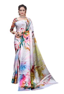 Solanki Brothers Printed, Digital Print, Solid/Plain Bollywood Satin Saree(Multicolor)