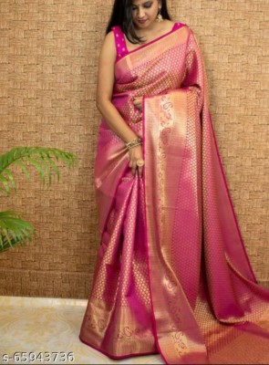 Kartvya Woven Kanjivaram Jacquard, Pure Silk Saree(Pink)