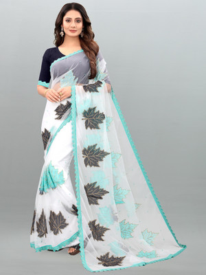Fashion Day Self Design Bollywood Net Saree(White)