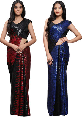 DECOFIN Embellished Bollywood Georgette Saree(Dark Blue, Maroon)