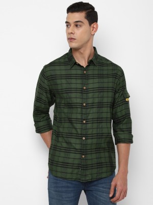 FOREVER 21 Men Checkered Casual Green Shirt