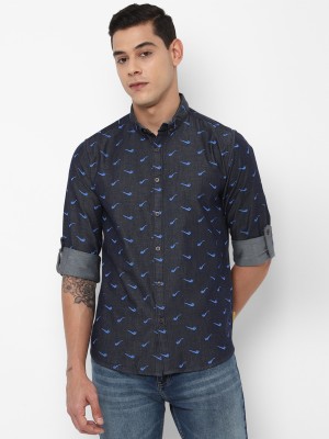 FOREVER 21 Men Printed Casual Blue Shirt