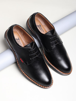 Zixer Genuine Synthetic Leather Office Black Formal Shoes For Men Branded Stylis Look Lace Up For Men(Black , 8)