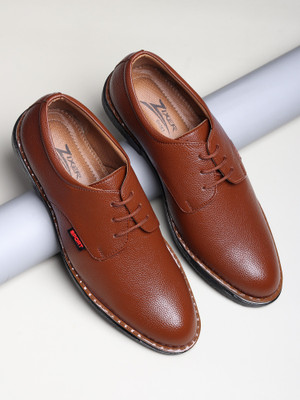 Zixer Genuine Synthetic Leather Office Tan Formal Shoes For Men Branded Stylis Look Lace Up For Men(Tan , 9)