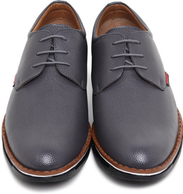 Zixer Office Branded Synthetic Leather Formal Shoes For Men Derby Party Shoes For Men Lace Up For Men(Grey, Black , 6)