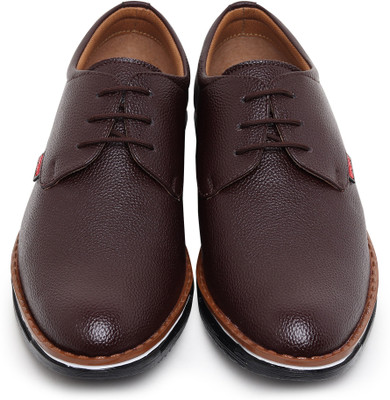 Zixer Office Branded Synthetic Leather Formal Shoes For Men Derby Party Shoes For Men Lace Up For Men(Brown, Black , 10)