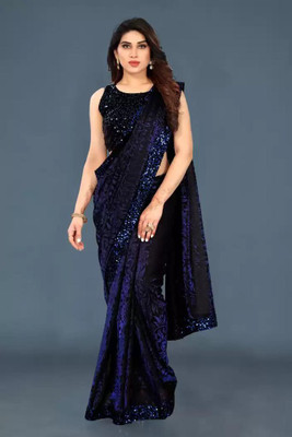 Kalpana creation Self Design Bollywood Lycra Blend Saree(Blue)