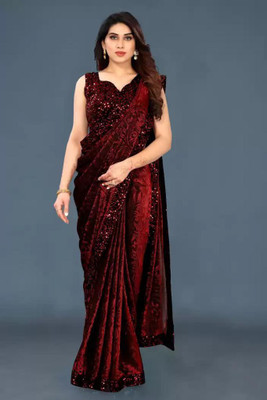 Rs textiles Printed Bollywood Lycra Blend Saree(Maroon)