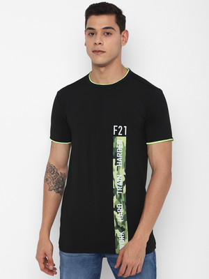 FOREVER 21 Graphic Print Men Round Neck Black T-Shirt
