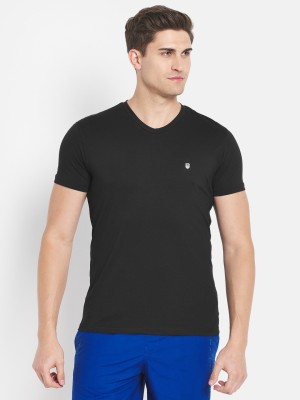 Octave Solid Men V Neck Black T-Shirt