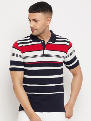 First Krush Striped Men Polo Neck Dark Blue, Red, White T-Shirt