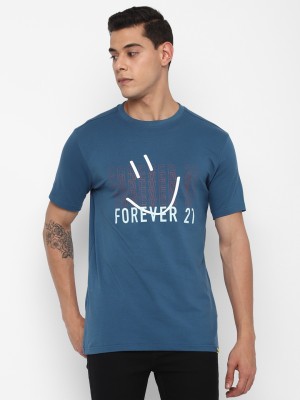 FOREVER 21 Graphic Print Men Round Neck Blue T-Shirt