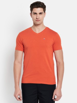 Octave Solid Men V Neck Orange T-Shirt