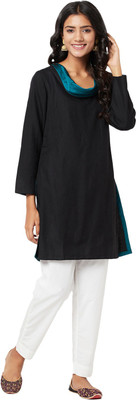 Fabindia Casual Color Block Women Black Top