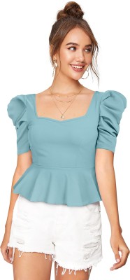 ILLI LONDON Casual Solid Women Light Green Top