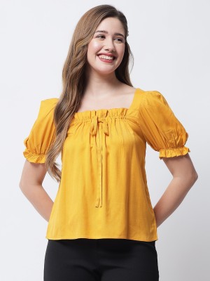 THE VANCA Casual Solid Women Yellow Top