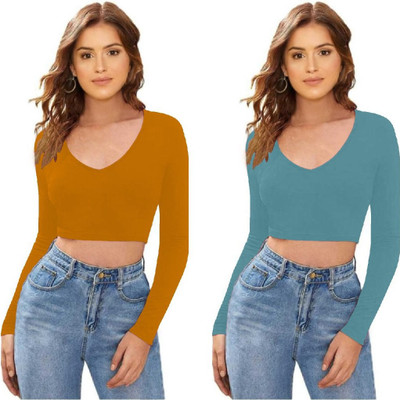 Dream Beauty Fashion Casual Solid Women Gold, Blue Top