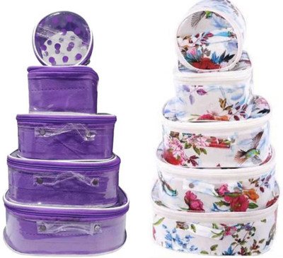 M I STORE POLKA DOT PURPLE & WHITE FABRIC 5 KIT VANITY BOX Vanity Box(Multicolor)