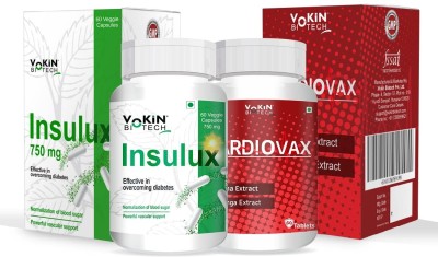 Vokin Biotech Insulux 60 Capsules For Diabetes Control & Cardiovax 60 Tablets For Heart Health(2 x 60 No)