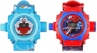BRIJBAZAAR Spiderman and Doraemon Projector 24 Images Digital Watch for Boys Kids Combo Digital Watch  - For Boys & Girls